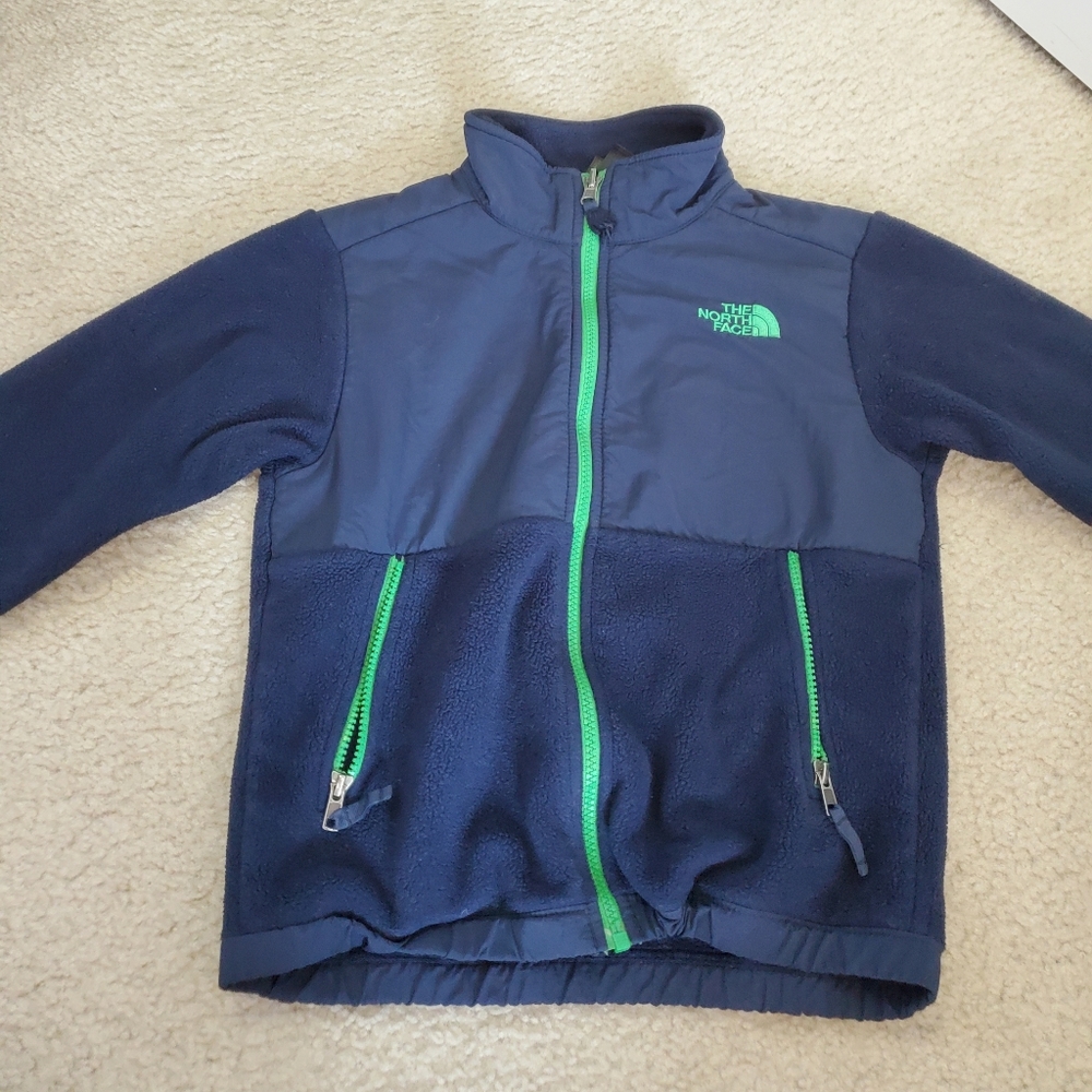 The North Face Kids Navy Blue Fleece Jacket with Green Zippers